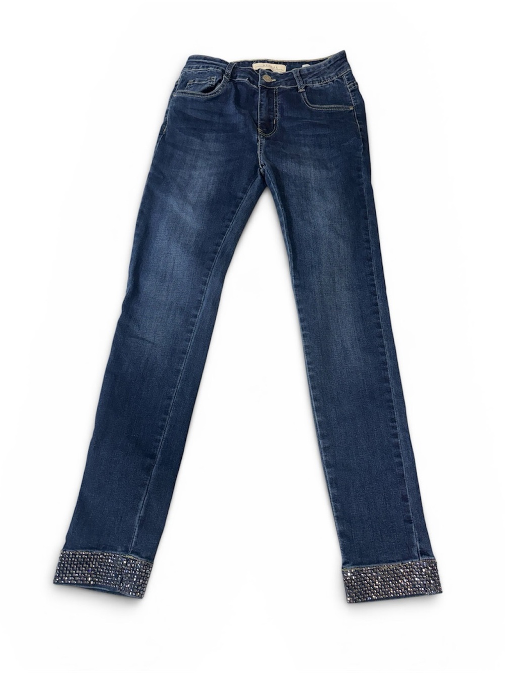 Embellished Cuff Dark Blue Cropped Women's Jeans